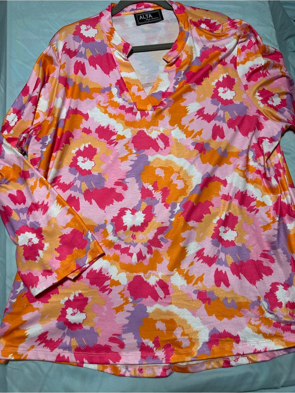 Alta Multicolor Floral V-Neck Long Sleeve Top - Pink & Orange